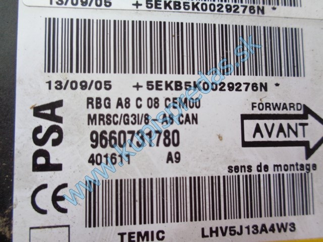 riadiaca jednotka airbagov na citroen c3, 9660731780